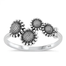 925 Sterling Silver Sunflowers Tail Ring Nature Fashion Band 11.6mm Size 5-10