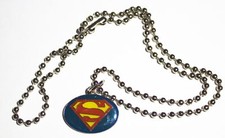 Superman Red and Yellow and Red Chest S Logo on Blue Oval Metal Necklace UNWORN