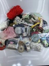 Mixed Lot of Sewing Supplies Zippers, Elastics, Fabric, Doll Heads, Craft  More