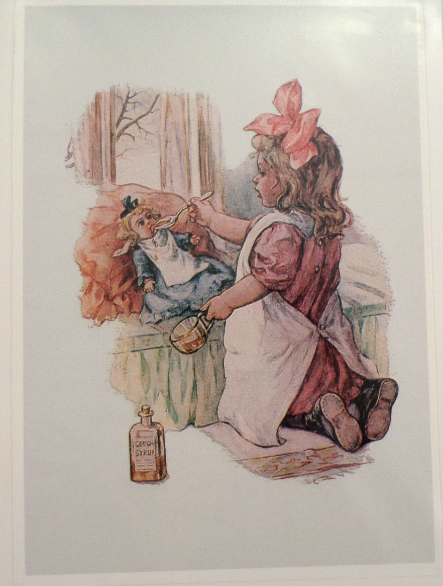 【antique doll】lithograph vintage VINTAGE Antique PHOTO -little Ringlet Girl and Her Fancy