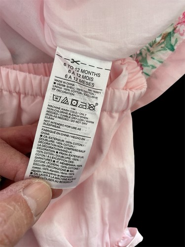 Janie and Jack NWT Pink Bunny Floral Lined Cotton Dress & Bloomer-6-12Mos - Picture 5 of 7