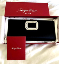 Nib Roger Vivier Pilgrim Clutch Black Satin With Crystal Buckle