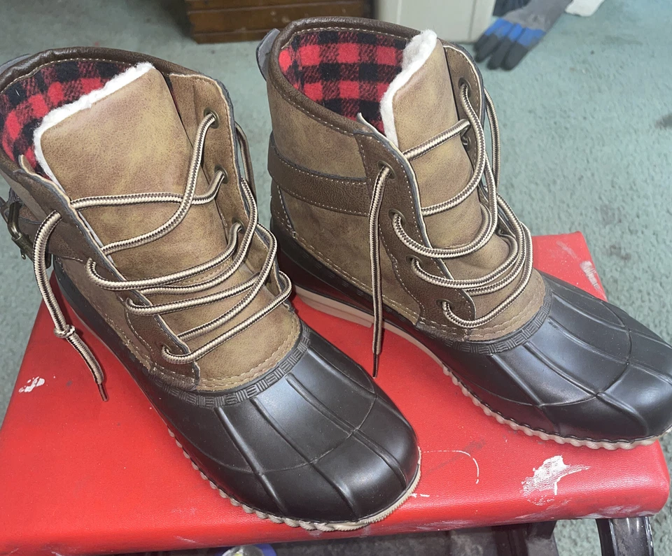 Botas Madden Girl para mujer 7 negras de goma marrón gamuza botas de lluvia con cordones estado AAA Foto 2 de 4