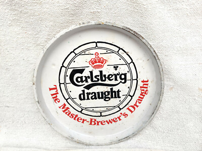 1940 Vintage Rare Double Sided Carlsberg Draught Breweriana Adv Tin Tray T1076