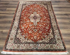 Authentic Silk on Silk Oriental Rug Floral Medallion Semi Antique High KPSI Wow