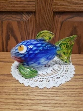 Murano Style Blue Yellow/Green Glass Fish Nautical Beach Coastal  Decor