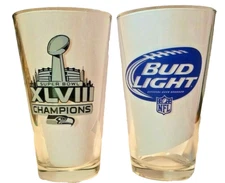 Lot of 2 Bud Light Seattle Seahawks Super Bowl XLVIII Champions Beer Glasses