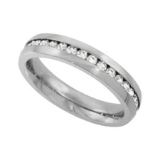 Surgical Steel Thin Ladies Eternity Wedding Band CZ 4mm Comfort fit, Sizes 5-9
