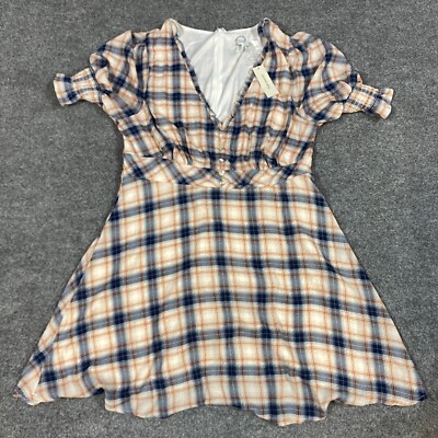 blue rain white dress Blue Rain Dress 1X Ivory Plaid Mini NEW Francesca's Lined Plus
