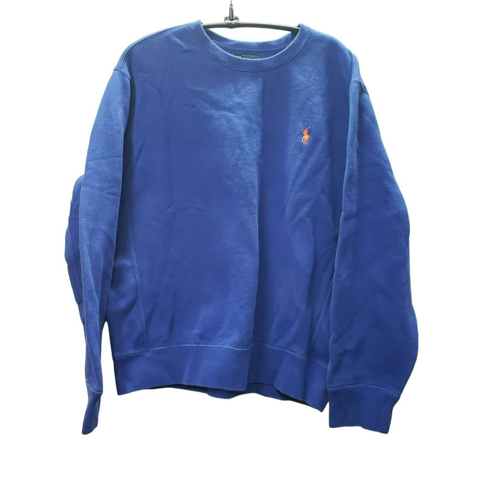 Felpa Polo di Ralph Lauren Crewneck Grande Blu con Pony Arancione Miscela di Cotone
