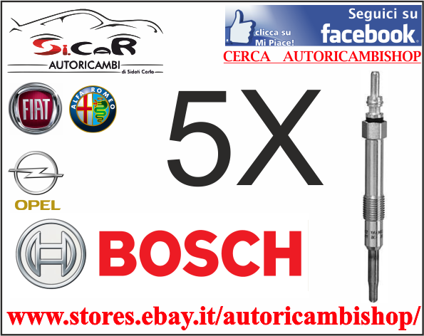 KIT DA 5 CANDELETTE ALFA - FIAT - LANCIA 1.9 JTD - 2.4 JTD - OPEL 1.9 CDTI
