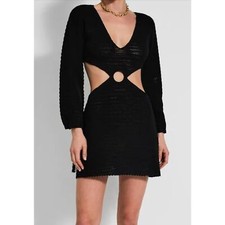 Devon Windsor Crochet Knit Fallon Cut Out Long Sleeve Mini Dress Black XL NWT