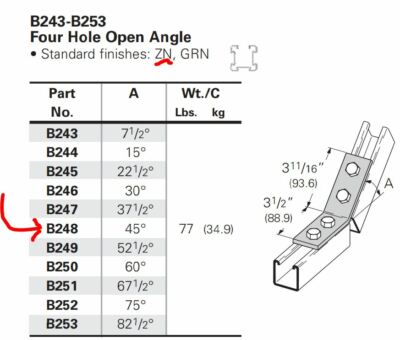 B-Line B248ZN Open Angle 45 Degree 4Hole Zinc Strut Connector