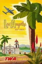 1950s Los Angeles TWA Vintage Style Travel Poster - 16x24