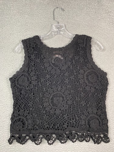 Vintage Lim’s Crochet Crop Top Womens Small Black Lace Cotton Sleeveless NEW NWT - Picture 3 of 11