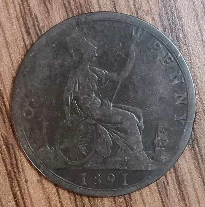 1891 UK Great Britain British Penny, Queen Victoria In Fine Condition (J264) - Image 2 of 2