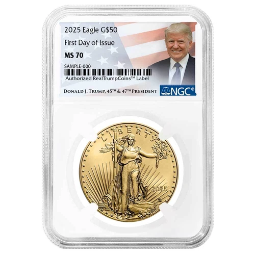 2025 $50 1-oz American Gold Eagle NGC MS70 FDI Trump Label
