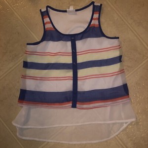 Girls 7/8 M Disney Striped Sleeveless Top blouse Sheer Overlay Navy Blue Orange 