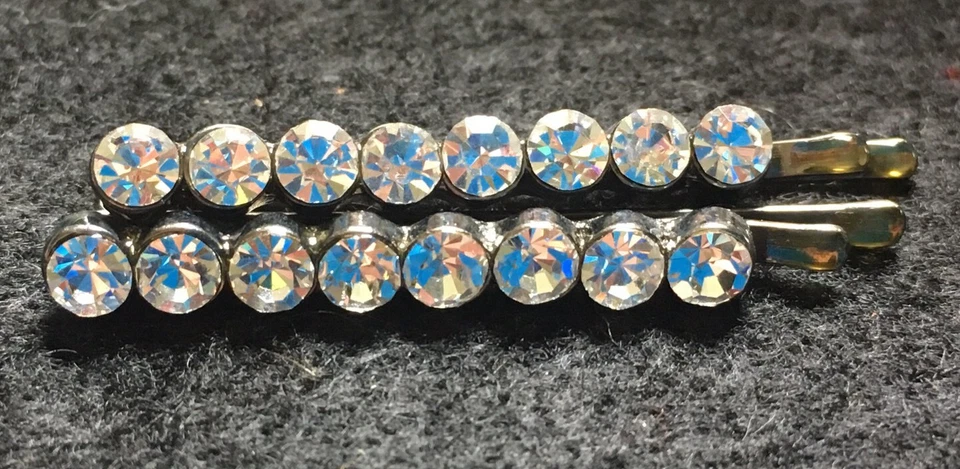 Pair Rhinestone Hair Clips Bobby Pins Bridal Wedding Prom Pageant Elegant Small - Image 2 of 4