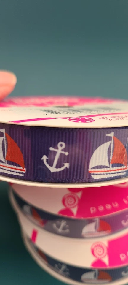 Vintage Nautical Flag Anchor Grosgrain Ribbon Navy Blue Lot Of 3 NOS 5/8"  3 Yds - Image 2 of 4