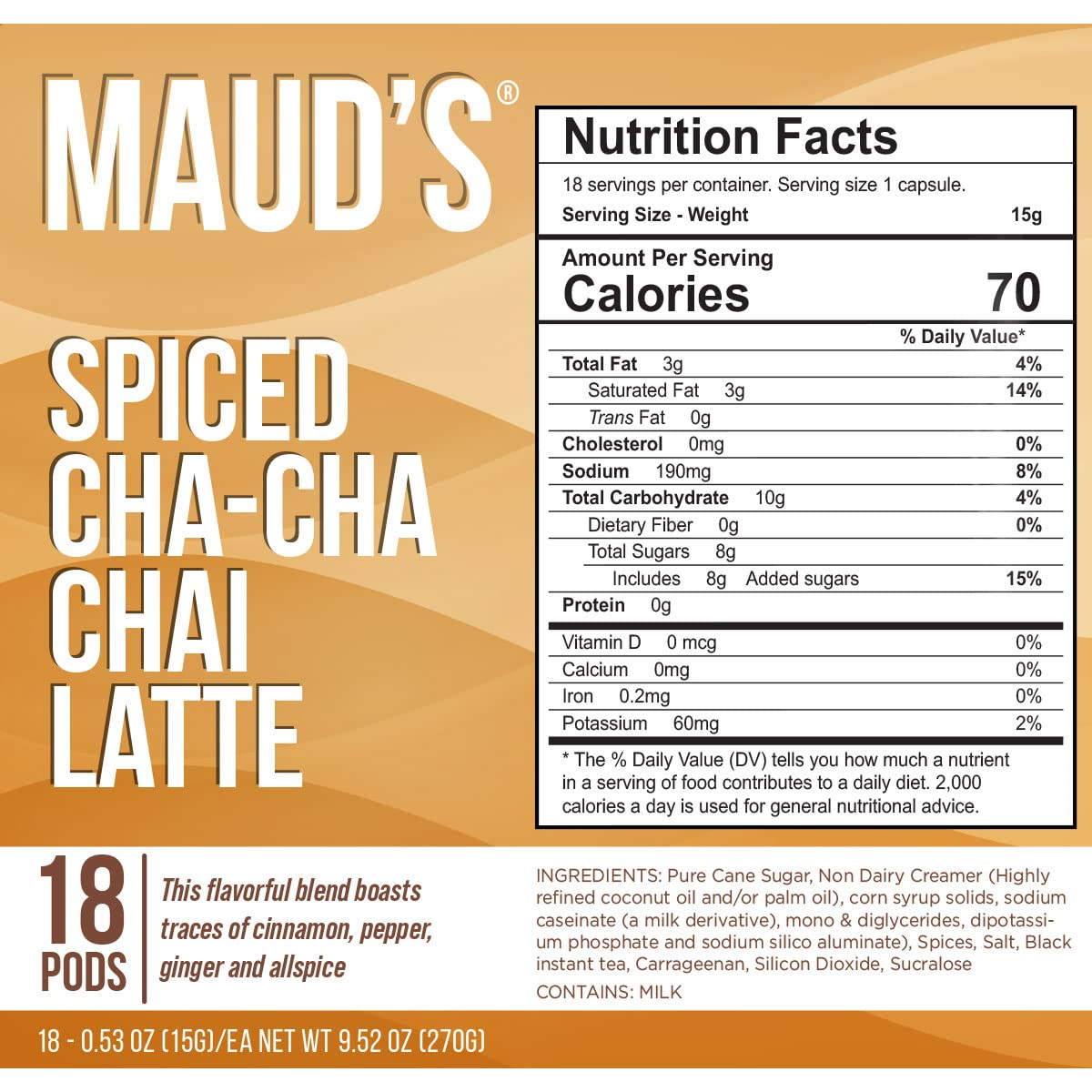 Maud's Chai Tea Latte Spiced ChaChaChai Latte, 18ct. Solar Energy