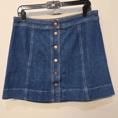 Madewell Jean Mini Skirt Size 14 Metropolis Snap Front Mod Retro 60s 70s Go-Go
