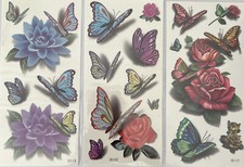 18 Butterflies Flowers Tattoo Stickers Body Art Temporary Waterproof 3 pages