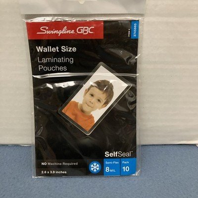 Swingline GBC SelfSeal Laminating Pouches 2.6'' x 3.9'' Wallet Size /8 mil/10 pack