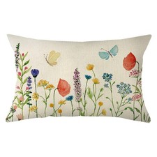 Summer Floral Throw Pillow Cover, 12 x 20 Inch Seasonal Summer Butterfly Flow...