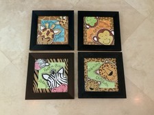 Lot de 4 animaux d'art mural pour enfants safari crèche encadrés - 16" x 16"