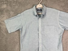 Vintage Stafford Dress Shirt Mens 16 Blue Oxford SS Button Down USA Made 90s 80s