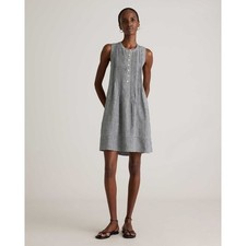 Quince 100% Linen Gingham Pintuck Sleeveless Mini Dress Black White Large