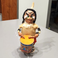 c1960s Marx NUTTY MAD INDIAN Drumming Native American Tin Litho Wind-up Toy