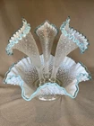 Vintage Fenton DIAMOND LACE Aqua Crest Opalescent 3 HORN EPERGNE 1949-54
