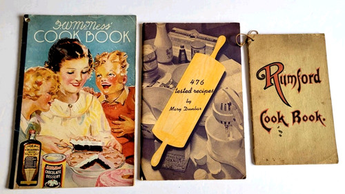 Lot 3 Vintage Advertising Cookbooks Rumford, Jewel Tea Co. F. W. McNess 1930s