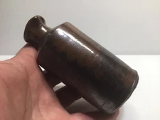 Antique Two Tone Rich Brown Stoneware Master Ink Bottle.