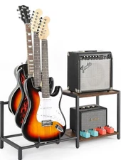 Guitar Stand for 3 Electric Bass Guitars with Amp Stand - Heavy Duty Adjustab...