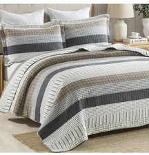 Finlonte 100 Cotton King Size Quilt Set, Patchwork Striped