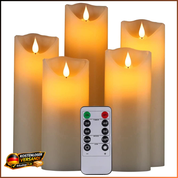 LED Kerzen Flammenlos 5Er Set Realistisch Flackernd Mit Fernbedienung Timer-image