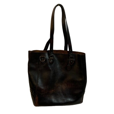 Fossil Heavy Glove Leather Black Distressed Large Tote Bag Unlined Double Handle