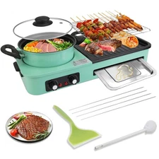 Electric Hot Pot with Grill,1600W 3-in-1 Smokeless Raclette Table G... Fast Ship