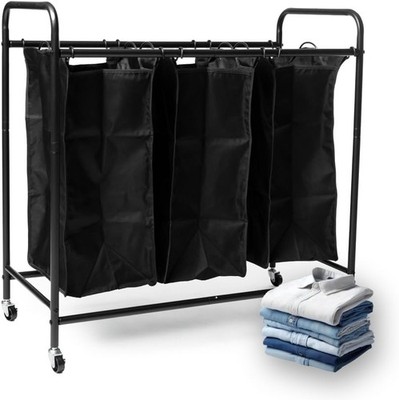 Rolling Laundry Basket with Wheels - 3-Section Organizer Hamper Cart for Dirt...