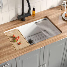 Fireclay Workstation Kitchen Sink 30 In. Dual Drop-In Undermount White Fireclay
