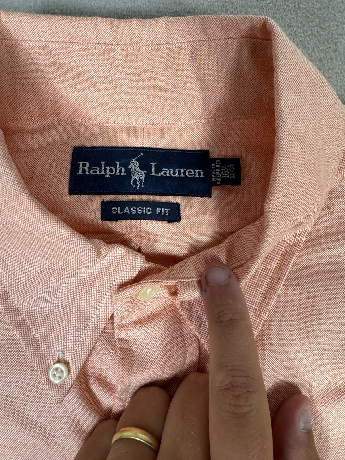 Ralph Lauren camicia uomo XXL salmone vestibilità classica manica lunga carne pony 16 32 33