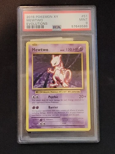 PSA 9 - 2016 Non Holo Mewtwo 51/108 Evolutions Regular Pokemon *FREE SHIP*