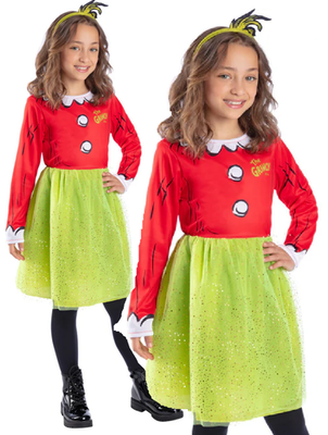 grinch christmas fancy dress Dr Seuss The Santa Girls Costume Outfit Age 4-12 Santa