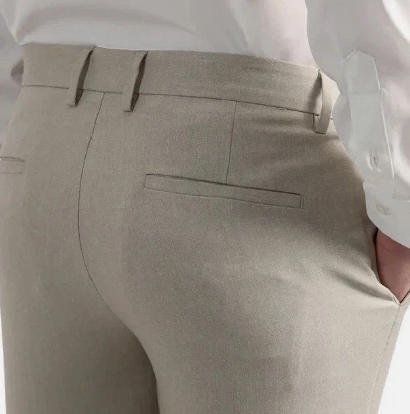 Pantalones de vestir Kenneth Cole para hombre ajustados cintura elástica cómodos azul, bronceado Foto 4 de 4