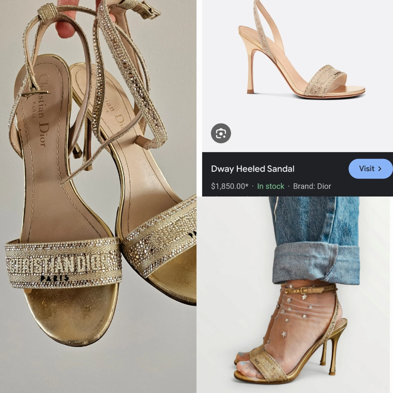 Sandales à talons brodées dorées Dway Christian Dior