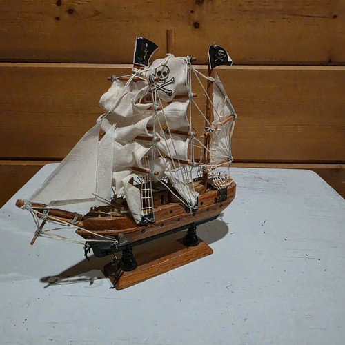 Wooden Ship Model Sailboat Nautical 3 Mast Pirate 9" 