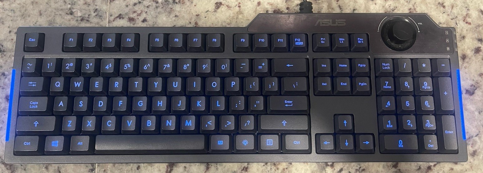 Asus G01 KB Backlit Gaming Keyboard Volume Knob Tilt Legs Te